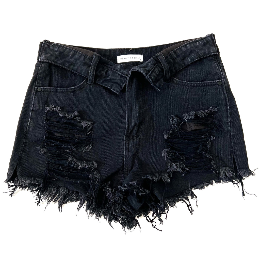 Distressed denim deals shorts black